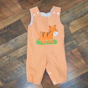 Beehave Orange Gingham Check Tiger Sleeveless Jumpsuit Romper, Size 9M